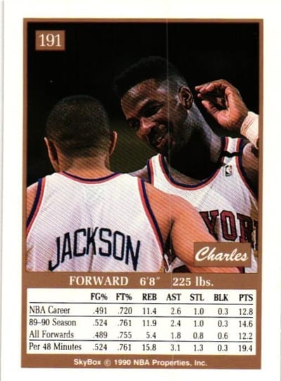 Tarjeta de Colección de Charles Oakley (reverso)